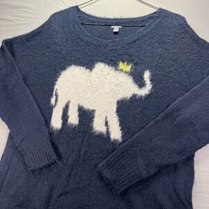 Aerie Sweater Womens XL Blue Knit Elephant Grandma Wool Mohair Blend Animal